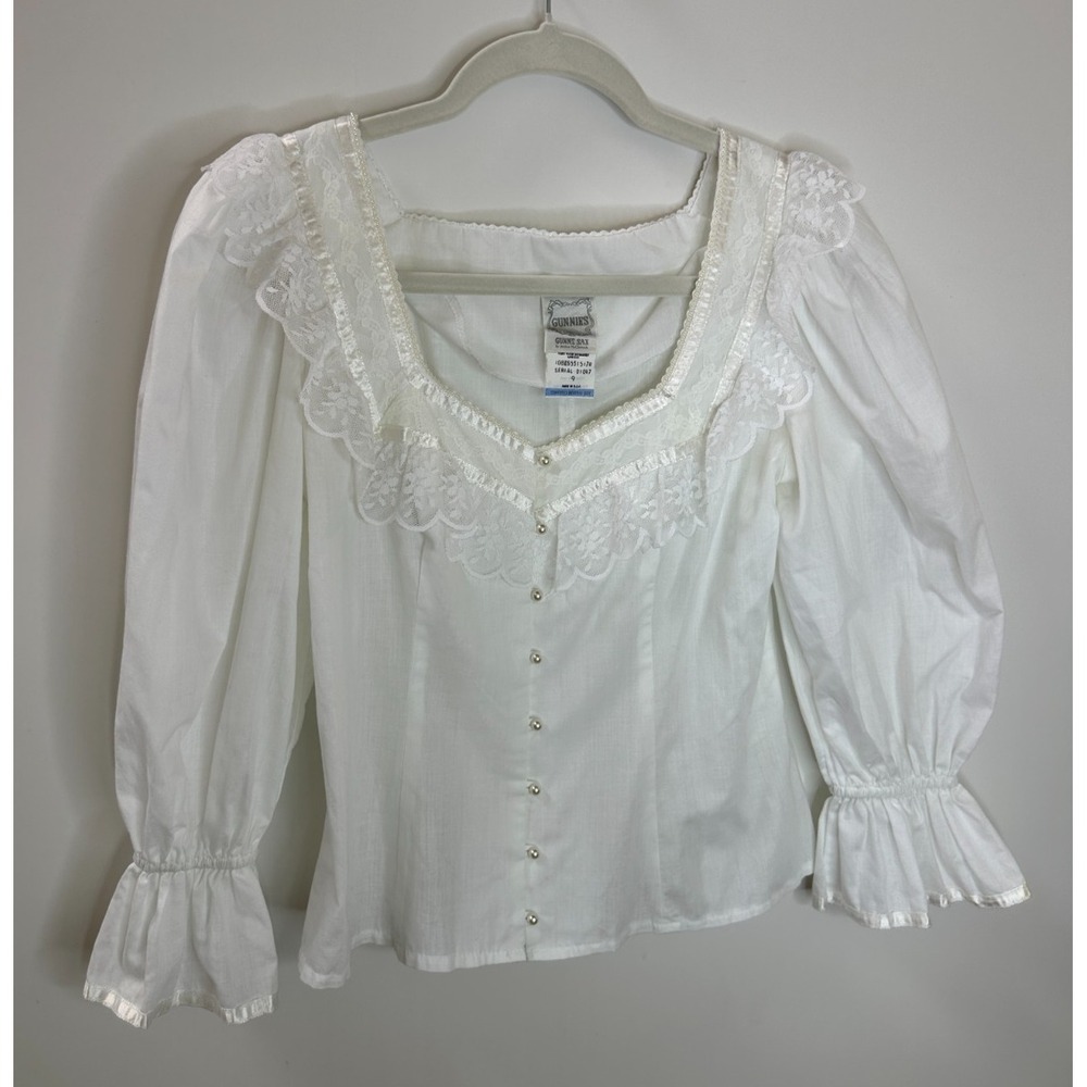 Gunne Sax Jessica McClintock Lace Victorian Blouse Pearl Button Size 9 Vtg 70s - Picture 7 of 14